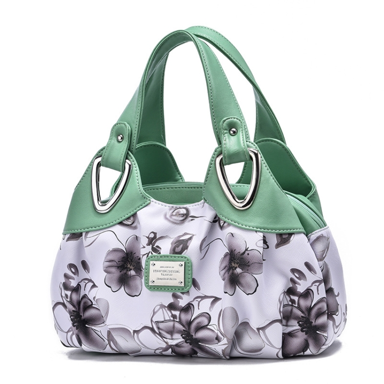 

722 Women Soft Leather Handbag(Green handle Lily)