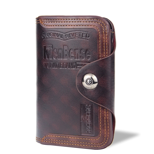 Menbense Short Fashion Leisure Magnetic Buckle Large Capacity 3 Fold Male Wallet(Dark Brown)