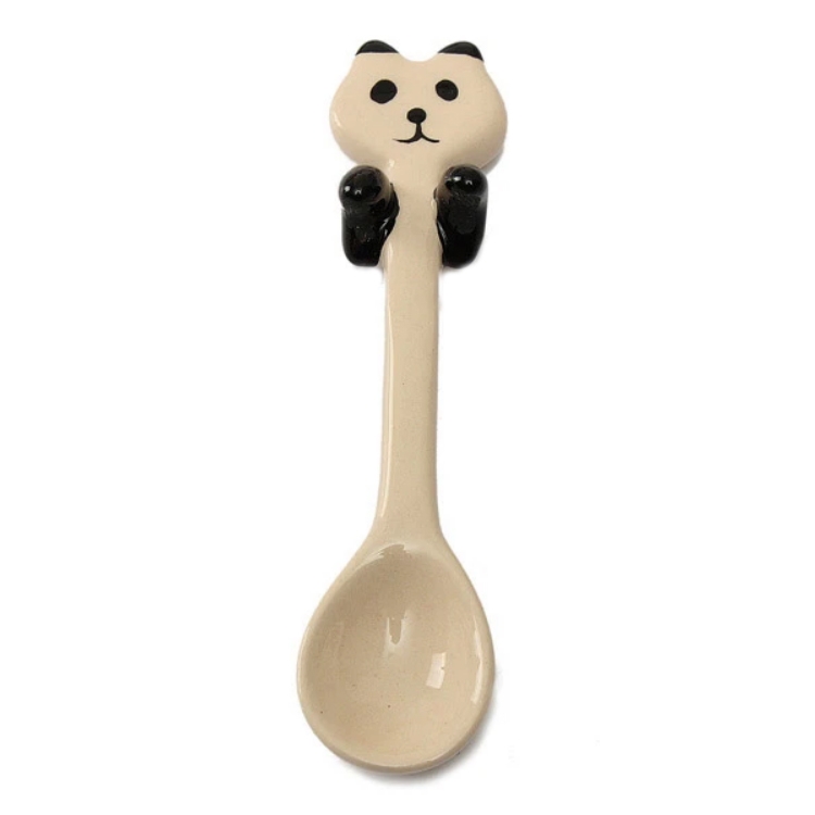

4 PCS Cartoon Tableware Ceramic Coffee Cup Hanging Spoon(Panda)