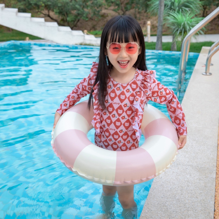

2 PCS Thickened Children Swimming Ring Inflatable Underarm Ring 50cm(Striped Pink)