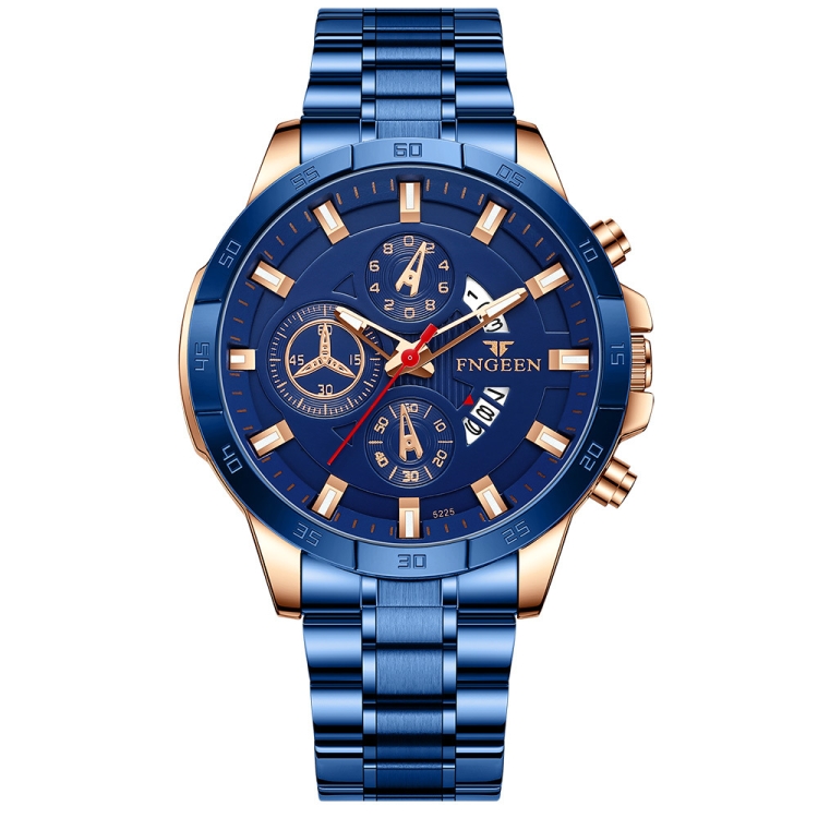 

FNGEEN 5225 Multifunctional Waterproof Quartz Watch, Color: Blue Steel Rose Shell Blue Surface