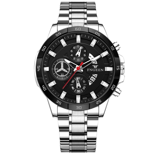 FNGEEN 5225 Multifunctional Waterproof Quartz Watch, Color: White Steel White Shell Black Surface