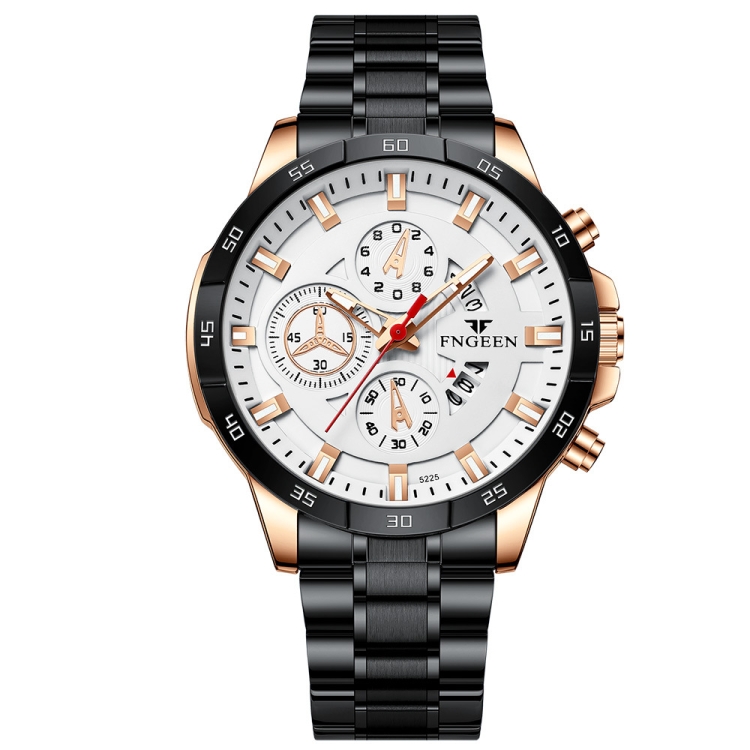 

FNGEEN 5225 Multifunctional Waterproof Quartz Watch, Color: Black Steel Black Circle White Surface