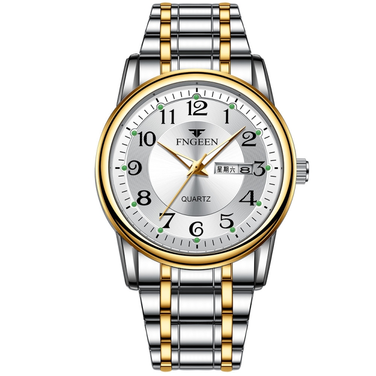 

FNGEEN 7888 Large Digital Dial Quartz Steel Band Watch(Gold White Surface)