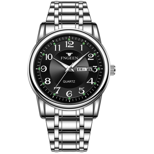 FNGEEN 7888 Large Digital Dial Quartz Steel Band Watch(White Steel Black Surface)
