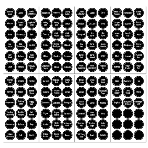 

144 PCS Printed Spice Jar Labels Pantry Stickers Blackboard Stickers(Diameter 3.8cm)