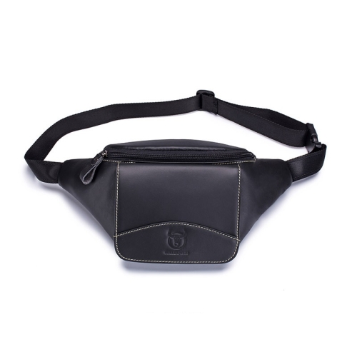 BULL CAPTAIN Cowhide Waist Bag Large Capacity Multifunctional Wallet For Men(Black)