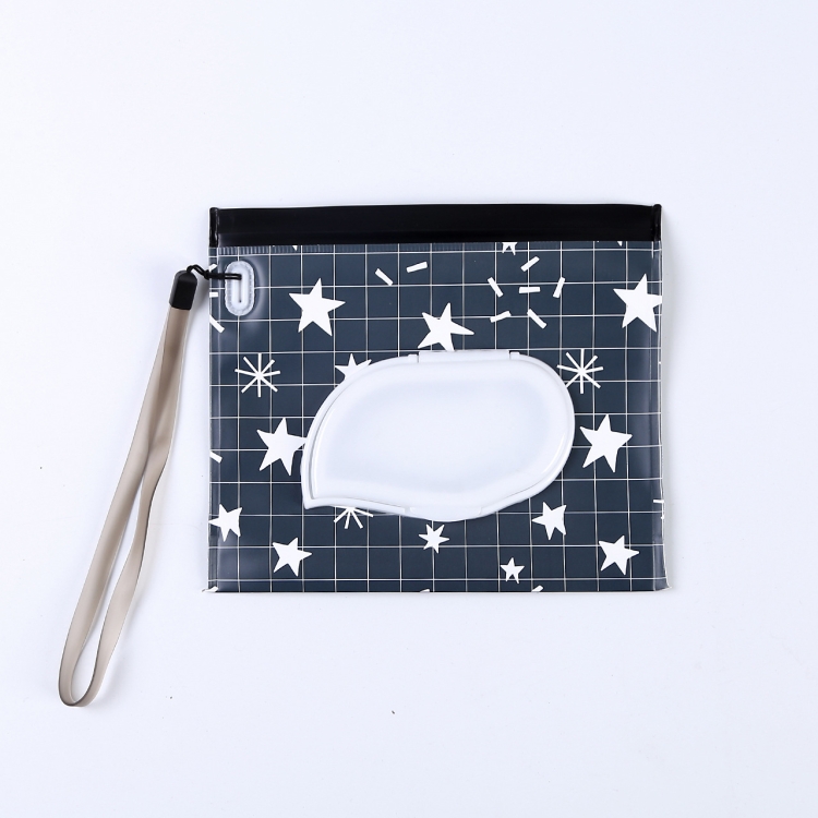 

3 PCS Baby EVA Wet Wipes Bag Flip Removable Paper Towel Cosmetic Cotton Bag(Black Stars )