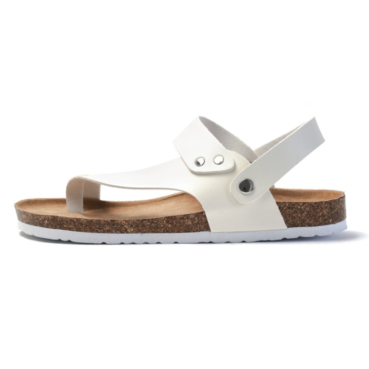

Men Summer Cork Flip Flops Beach Couple Leather Sandals, Size: 43(White)