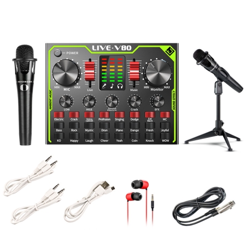 

V80 Live Sound Card Set Mixing Console,Style: With E300 Microphone+Tripod