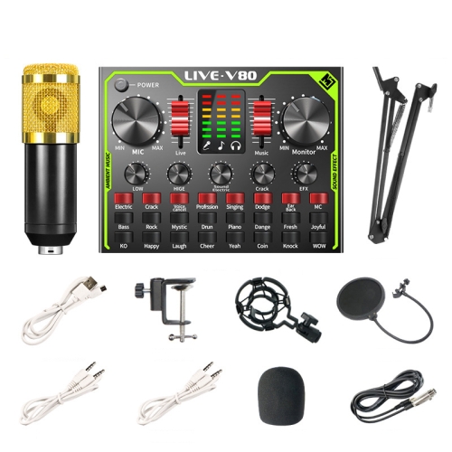 

V80 Live Sound Card Set Mixing Console,Style: With Golden BM800 Microphone Set