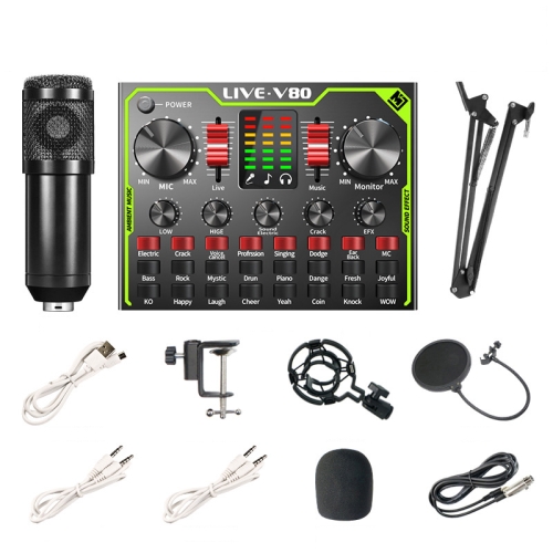 

V80 Live Sound Card Set Mixing Console,Style: With Black BM800 Microphone Set