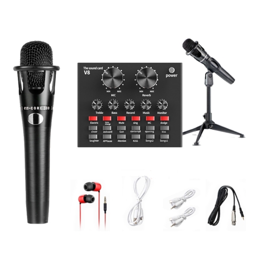 Sound Card Set Multifunctional Zinc Alloy Live Broadcast Microphone Sound Card with 12 Kinds Sound Effects