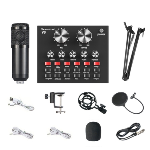 

V8 Live Sound Card Set Anchor Recording Microphone,Style: With Black BM800 Set