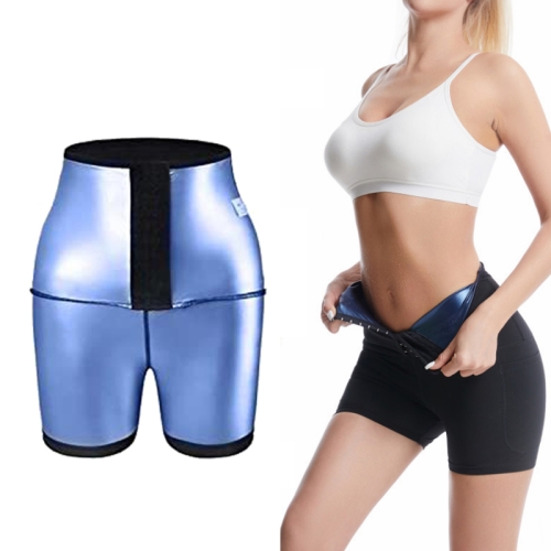 

Women High Waist Breasted Hip Lifting Pants With Pocket, Color: PU Blue 3-point, Size: L