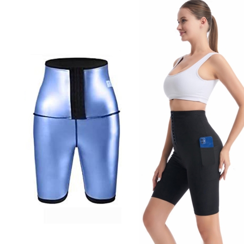 

Women High Waist Breasted Hip Lifting Pants With Pocket, Color: PU Blue 5-point, Size: XXL