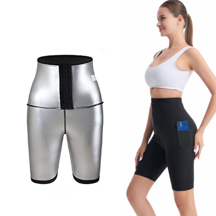 

Women High Waist Breasted Hip Lifting Pants With Pocket, Color: Silver Painted 5-point, Size: XXL
