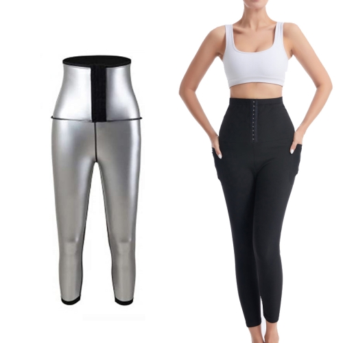 

Women High Waist Breasted Hip Lifting Pants With Pocket, Color: Silver Painted 9-point, Size: M