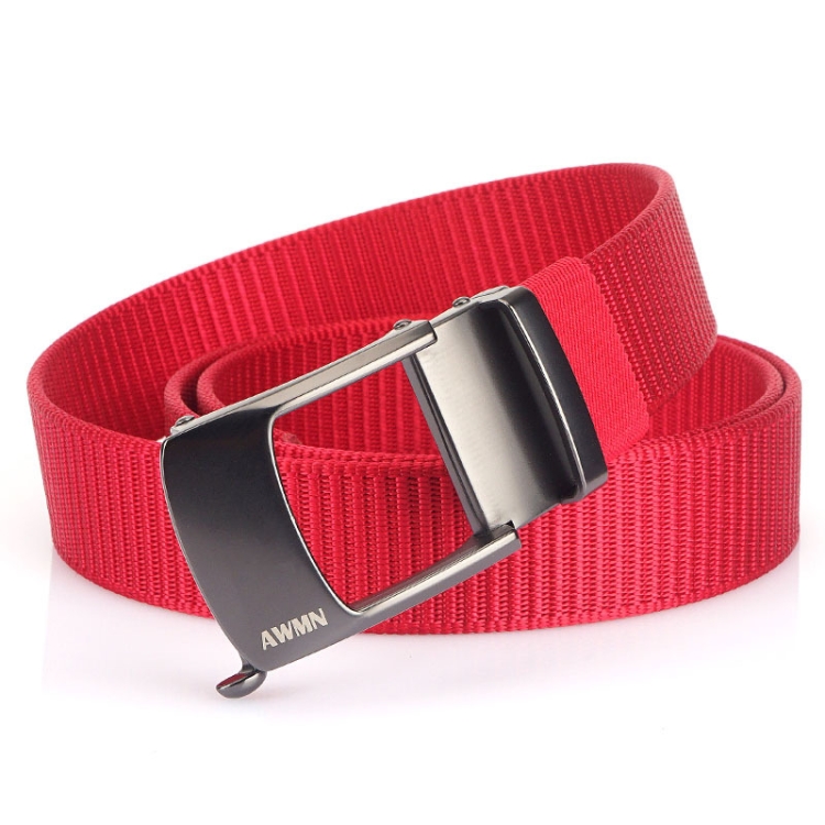

AWMN Men Nylon Cutout Automatic Buckle Toothless Belt, Length: 120cm(Red)