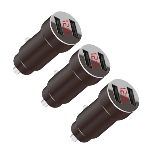 

3 PCS Phone Fast Charging Convert Plug Dual USB Interface Car Charger(Digital Display Black)