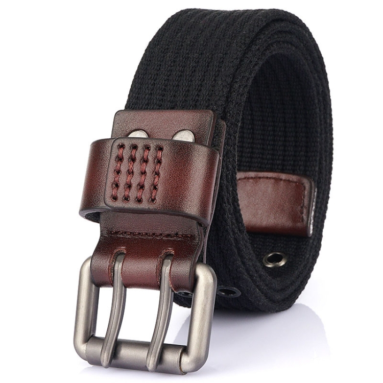 

Men Thickened Canvas Double Pin Buckle Jeans Casual Belt, Length: 120cm(Black)