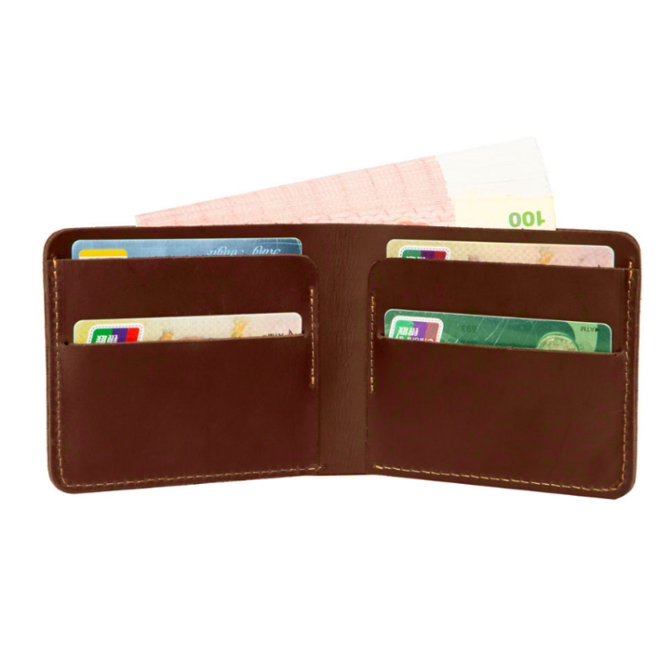 

Men First Layer Leather Handmade Short Wallet, Color: Horizontal (Brown)