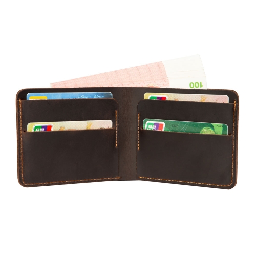 

Men First Layer Leather Handmade Short Wallet, Color: Horizontal (Dark Brown)