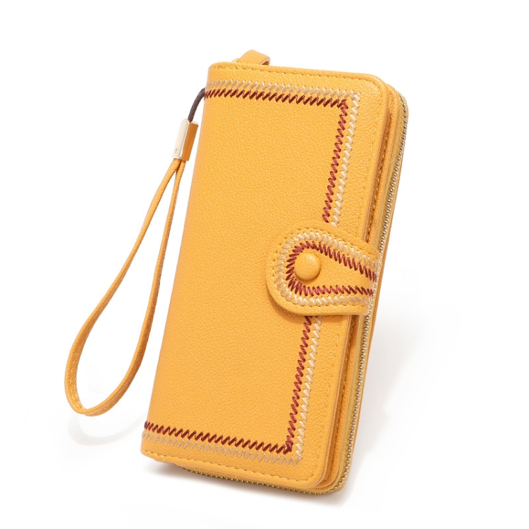

Ladies Long Type Zipper Wallet Embroidered Large Capacity Clutch(Yellow)