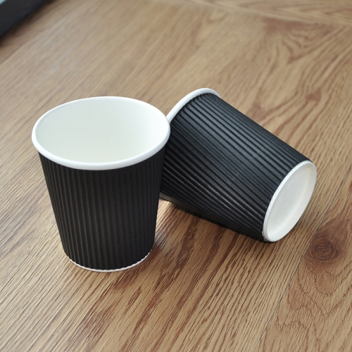 

100 PCS 8oz Classic Black 260ml Thickened Anti-scalding Corrugated Coffee Cup