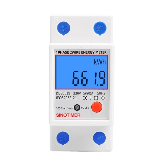 

SINOTIMER DDS6619-012 Backlight Display Household Single-phase Rail Energy Meter 5-80A(230V 50Hz)