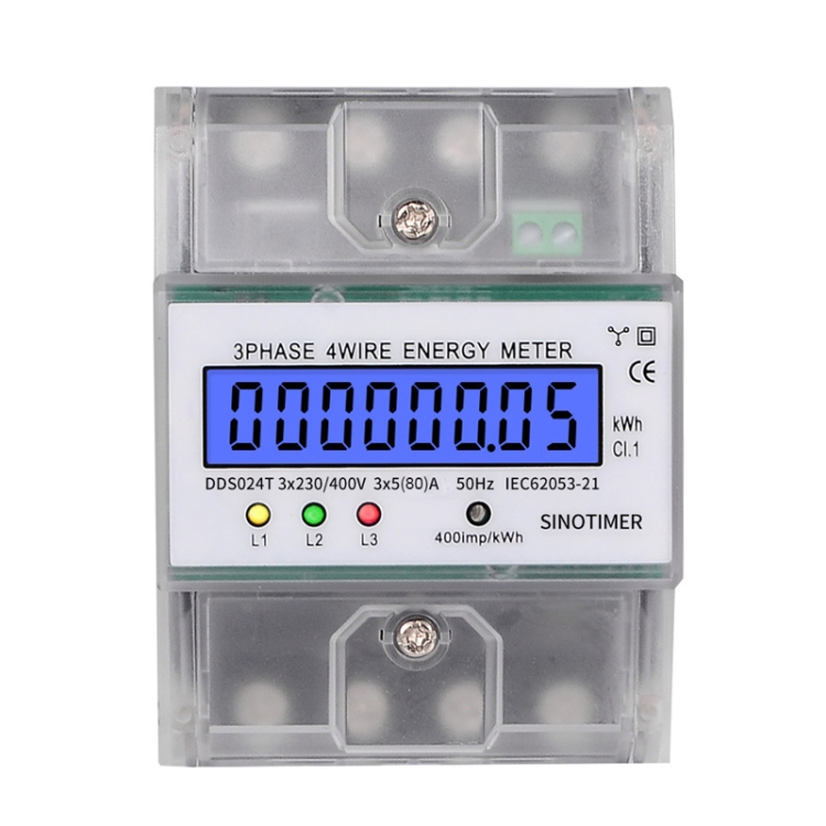 

SINOTIMER Three-Phase Backlight Display Electricity Meter 5-100A 400V(DDS024T Transparent Shell)