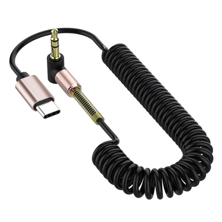

5PCS Type-c/USB-c to 3.5mm Male Elbow Spring Car Audio Adapter Cable, Cable Length: 1.5m(Black)