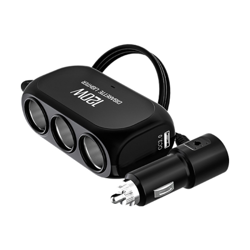 

2 PCS Dual USB + Type-C / USB-C 3 Hole Cigarette Lighter Car Charger, Style: QC3.0 + PD Fast Charge Version(Black)