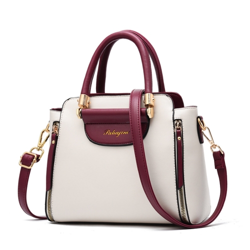 

TFZ 572 PU Material Contrast Color Ladies Handbag(Red Wine White)