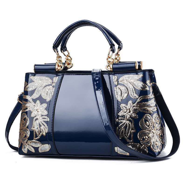 

Ladies Single Sided Embroidered Shiny Leather Handbag(Blue)