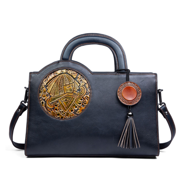 

Top Layer Cowhide Vegetable Tanned Embossed Vintage Handbag(Retro Gray)