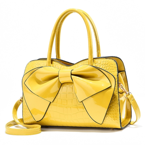 

8111 Bow Bright Leather Ladies Handbag(Yellow)