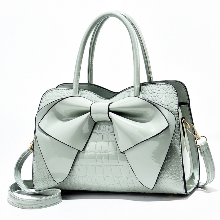 8111 Bow Bright Leather Ladies Handbag(Khaki)