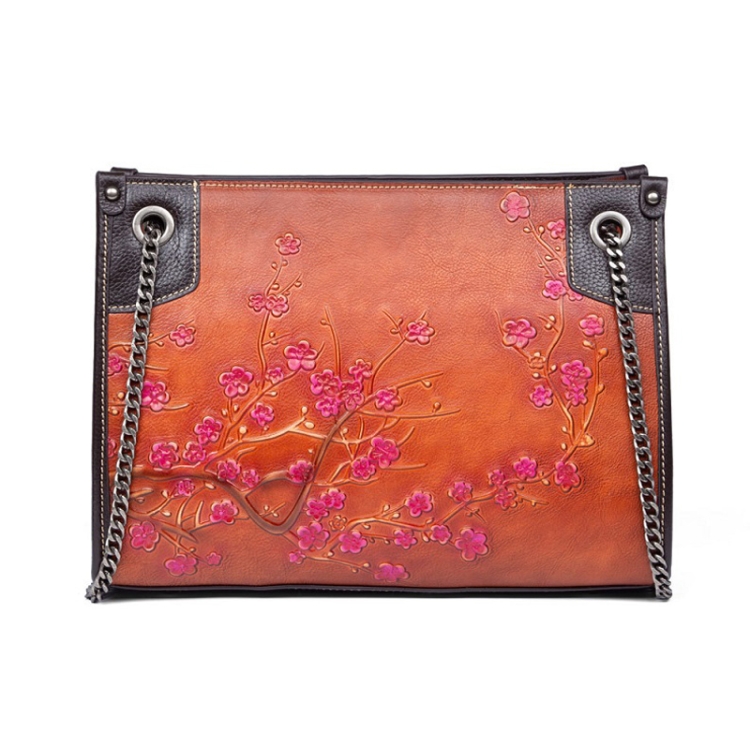 

First Layer Cowhide Brushed & Embossed Vintage Ladies Messenger Bag(Retro Brown)