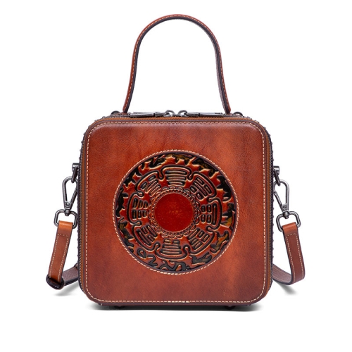 

Top Layer Cowhide And Vegetable Tanned Embossed Vintage Handbag(Retro Brown)
