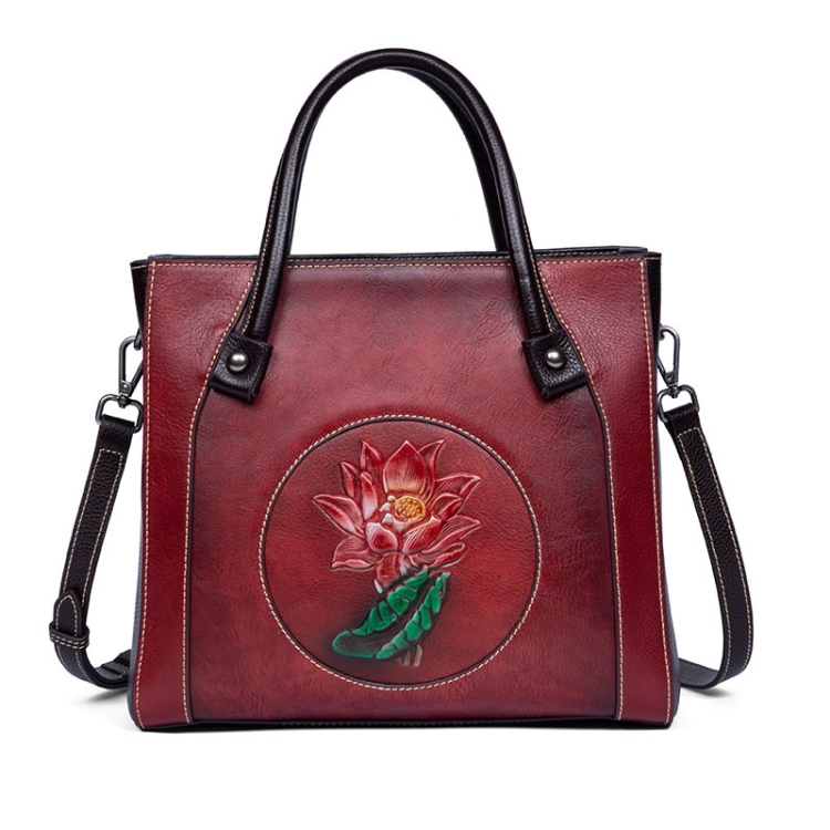

Top Layer Cowhide Vegetable Tanned Vintage Handbag(Retro Red)