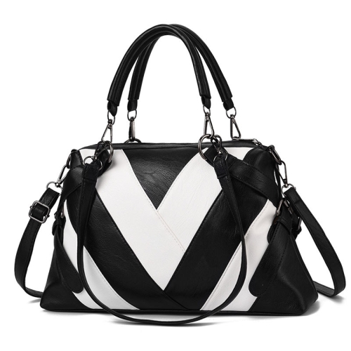 

TFZ 250 Geometric Colorblock Soft Leather Handbag(Black White)