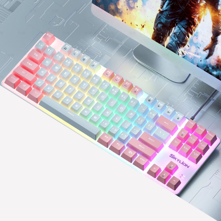 

SKYLION H87 Mechanical Green Shaft Wired Computer External Keyboard, Color: White And Pink