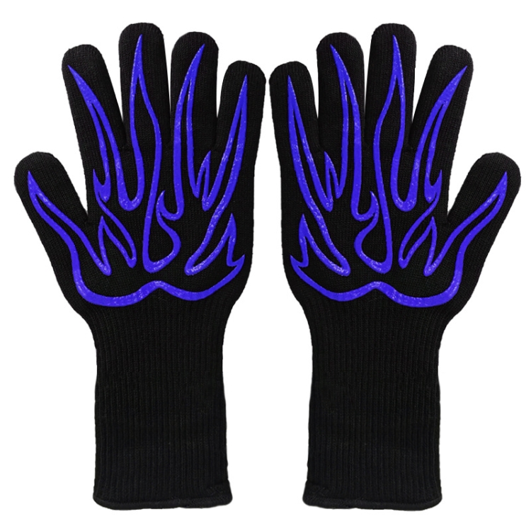 

1 Pair High Temperature Resistant Silicone BBQ Gloves Anti-scalding Gloves(Big Flame Blue)