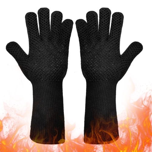 

1 Pair High Temperature Resistant Silicone BBQ Gloves Anti-scalding Gloves(Full Dots Black)