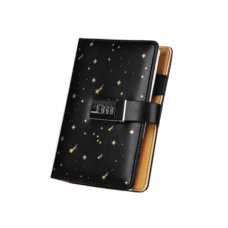 

A6 Combination Lock Loose-leaf Book Bronzing PU Leather Notebook(Starry Sky)