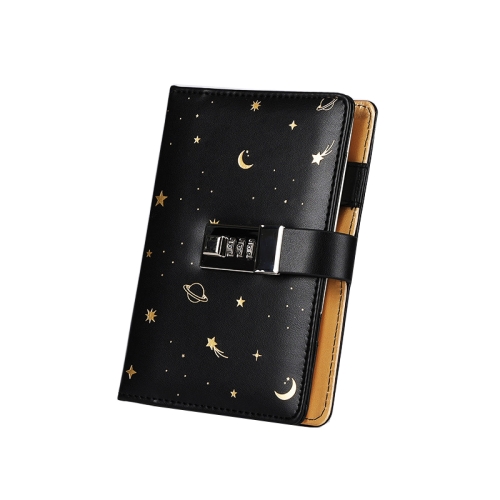

A6 Combination Lock Loose-leaf Book Bronzing PU Leather Notebook(Universe)