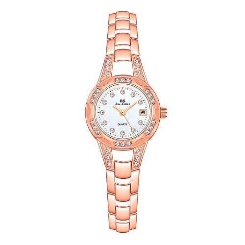BS Bee Sister FA1679  Ladies Diamond Chain Watch Cute Small Round Watch With Calendar(Rose Gold)
