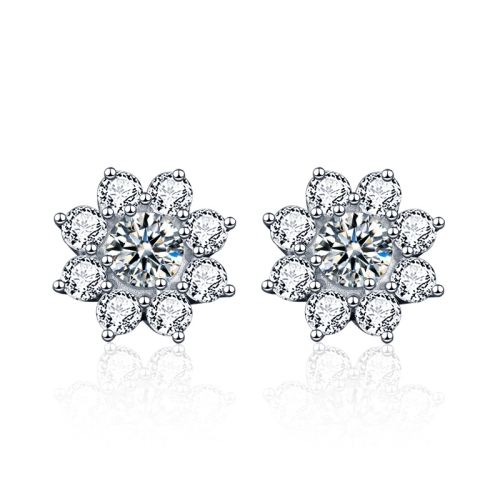 

XEZ002 925 Silver Sun Flower Earrings Moissanite Diamond Personal Earrings(50 Points White Gold)