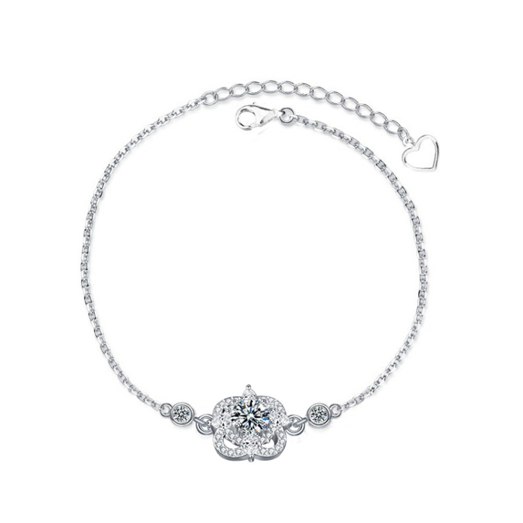 

XRA002 Four-Leaf Grass Bracelet 925 Silver Moissanite Diamond Bracelet(50 Points White Gold)